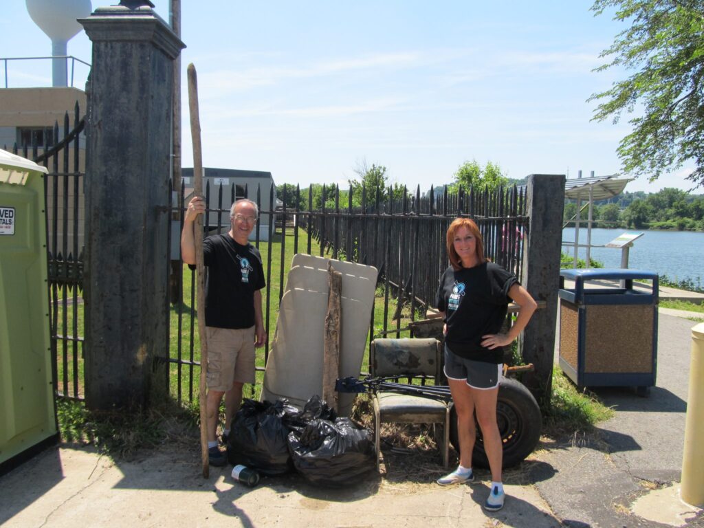 Kim and Bob at Three Rivers Clean up, Paddle without Pollution